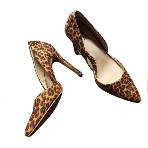MIA Heels Leopard Print‎ Stilettos Suede Brown Black Cut Out Sexy Pointed Toe 7 - Picture 5 of 16